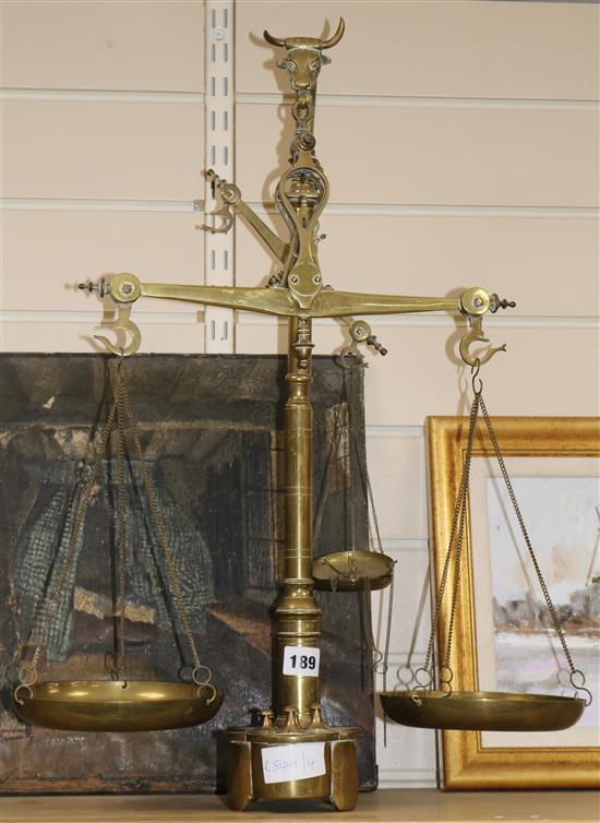 A set of brass balance scales height 61cm